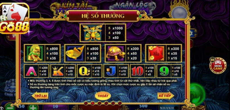 Hệ số thưởng các biểu tượng đa dạng